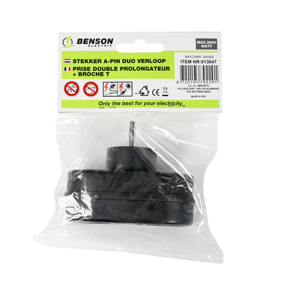 Stekker A-Pin Duo Verloop Zwart 16A 230V voor FR/BE gebruik