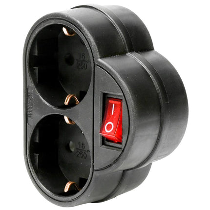Stopcontact Duo RA, Zwart, 3500W, Met Schakelaar voor Apparatenbeheer