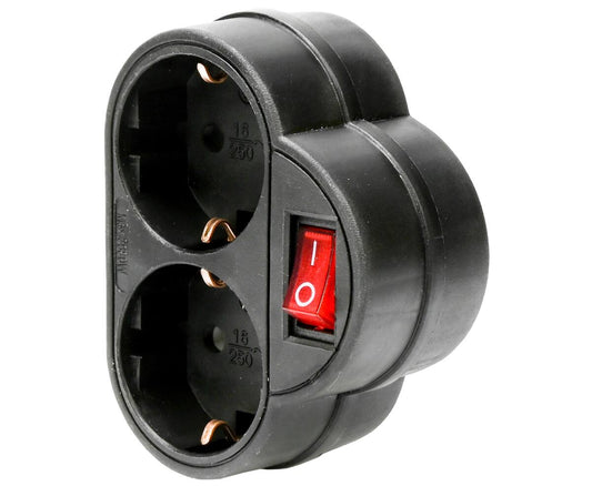 Stopcontact Duo RA, Zwart, 3500W, Met Schakelaar voor Apparatenbeheer