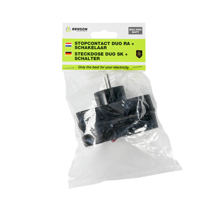 Stopcontact Duo RA, Zwart, 3500W, Met Schakelaar voor Apparatenbeheer