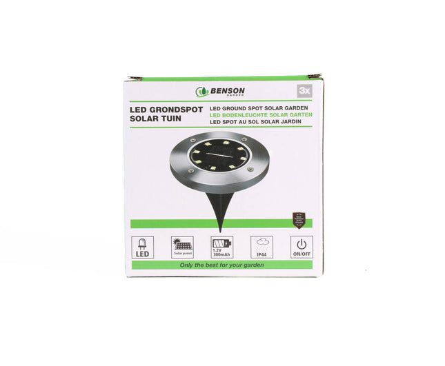 3x Solar LED Grondspot IP44, 8 LED's, Ø12cm, Terrasverlichting
