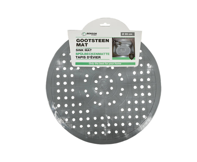 Ronde Grijze PVC Gootsteenmat 28cm - Beschermt Glazen en Servies