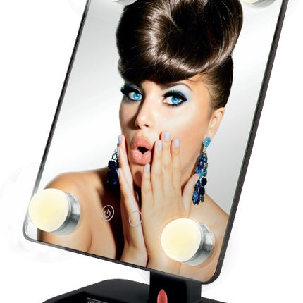 Make-up spiegel 4 LED hollywood zwart – 2 licht modi koel wit en warm wit, Kleur zwart