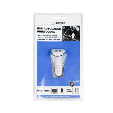 Autolader 3 USB Poorten, 4.1A, 12-24V - Opladen Smartphones Onderweg