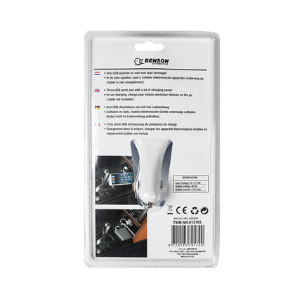 Autolader 3 USB Poorten, 4.1A, 12-24V - Opladen Smartphones Onderweg
