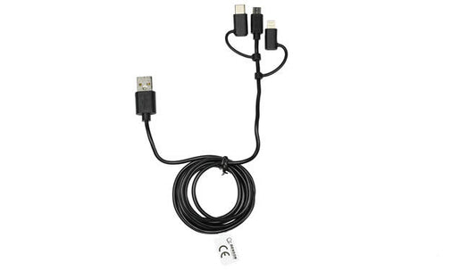 Autolader USB 2.4A inclusief 3-in-1 kabel 1.5 mtr 12-24V