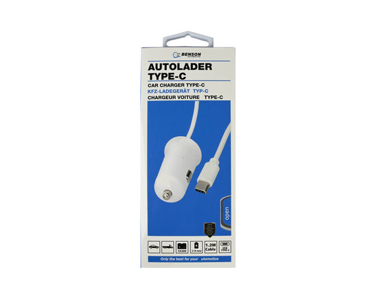 Autolader Type-C, 1.2m, 12-24V, Snel Opladen voor Auto Trips