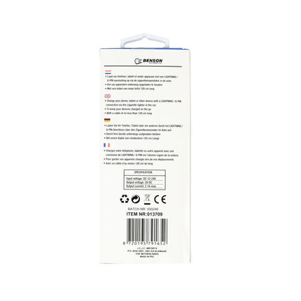 Autolader 12-24V met 1.2m Lightning Kabel - Snel Opladen Onderweg
