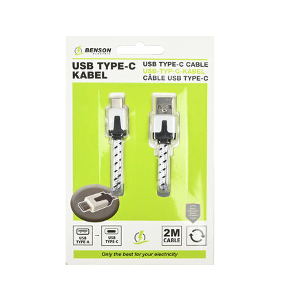 2m Nylon USB-C Kabel, 2.1A, 5V, voor Smartphones en Laptops
