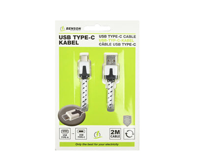 2m Nylon USB-C Kabel, 2.1A, 5V, voor Smartphones en Laptops