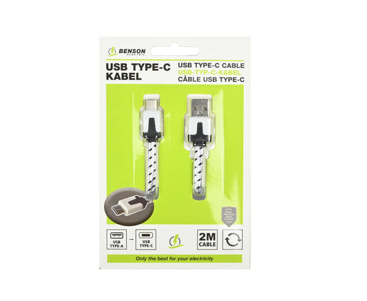 2m Nylon USB-C Kabel, 2.1A, 5V, voor Smartphones en Laptops