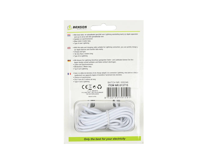 USB Lightning Kabel 2m - Voor Apple Opladen & Syncen