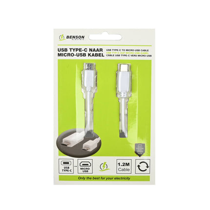 USB Type-C naar Micro USB Kabel 1.2m - Android Opladen & Data Sync