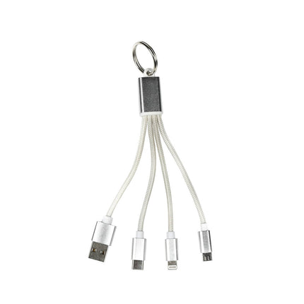 3-in-1 USB Kabel Sleutelhanger, 13 cm, Type-C/Micro-USB/Lightning