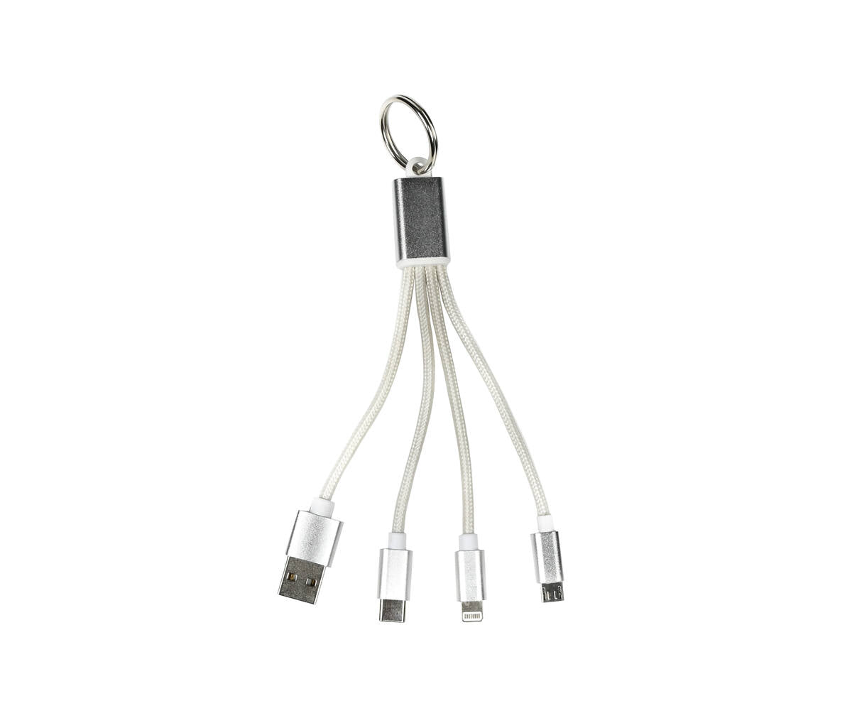 3-in-1 USB Kabel Sleutelhanger, 13 cm, Type-C/Micro-USB/Lightning