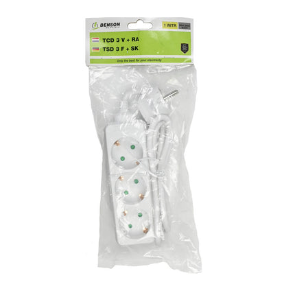 Stekkerdoos 3-voudig RA, 1m kabel, 16A, 3680W, voor thuis/kantoor.