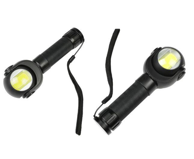LED Zaklamp 3W COB, Draaikop, 200 Lumen, 170x60x40mm, AAA Batterijen