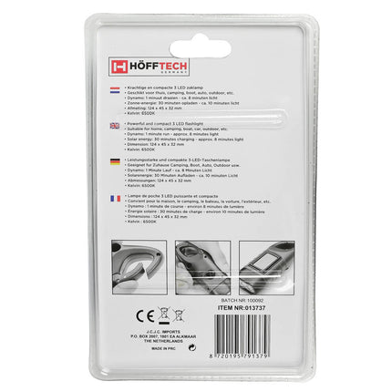 Solar Zaklamp 1W met Karabijnhaak, Dynamo, LED 12 Lumen, 124mm