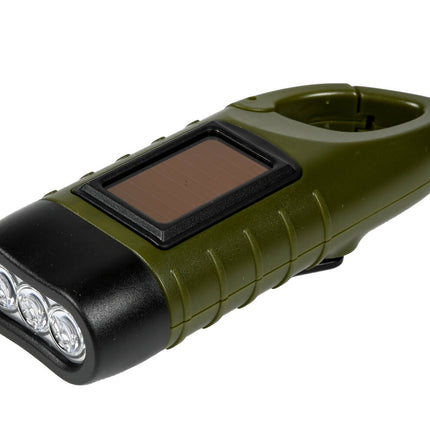Solar Zaklamp 1W met Karabijnhaak, Dynamo, LED 12 Lumen, 124mm