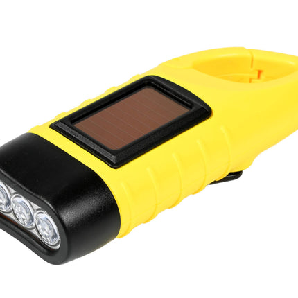 Solar Zaklamp 1W met Karabijnhaak, Dynamo, LED 12 Lumen, 124mm