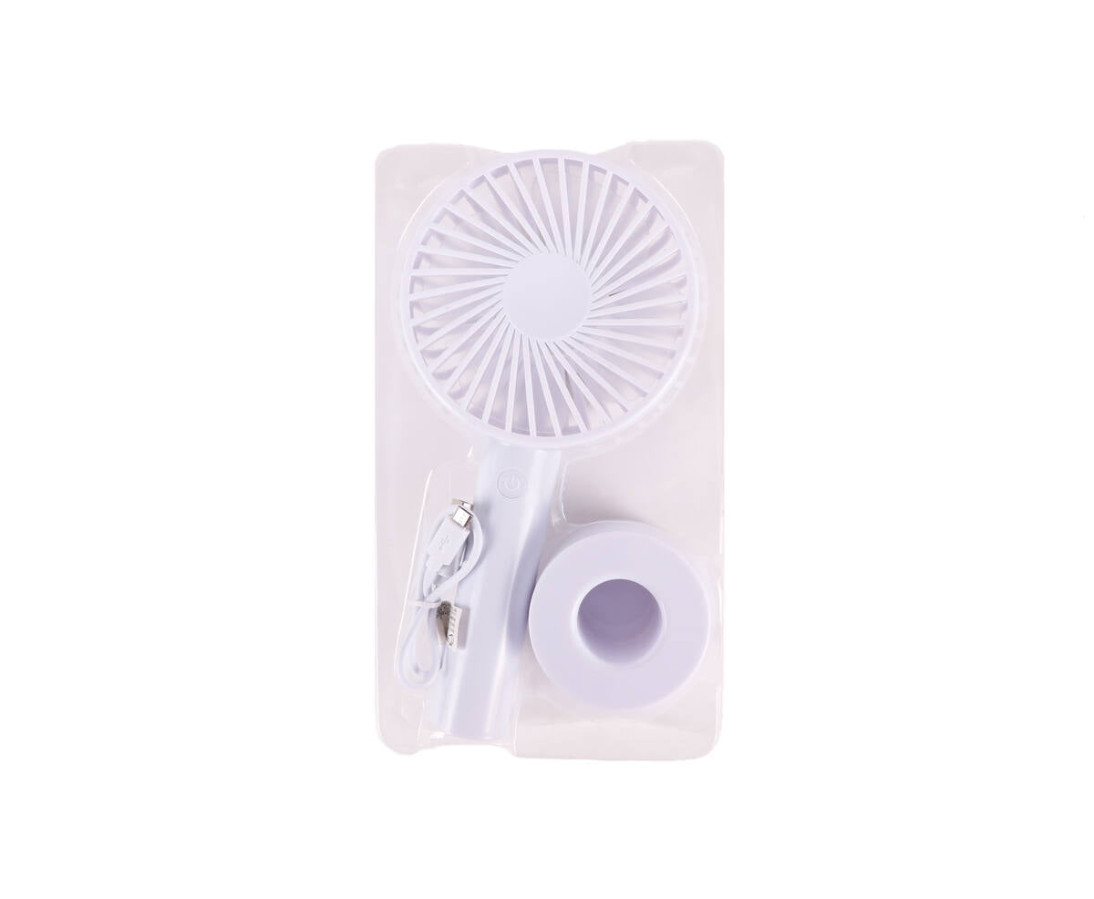 Oplaadbare Handventilator met 3 Snelheden en Houder, Incl. USB Kabel