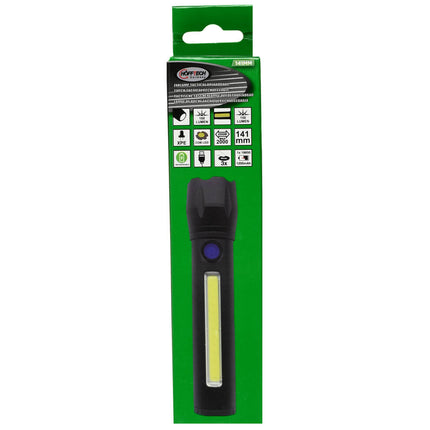 Zaklamp Tactical LED+COB, Oplaadbaar, 141mm, 100/150 lumen, 4u looptijd