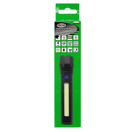 Zaklamp Tactical LED+COB, Oplaadbaar, 141mm, 100/150 lumen, 4u looptijd
