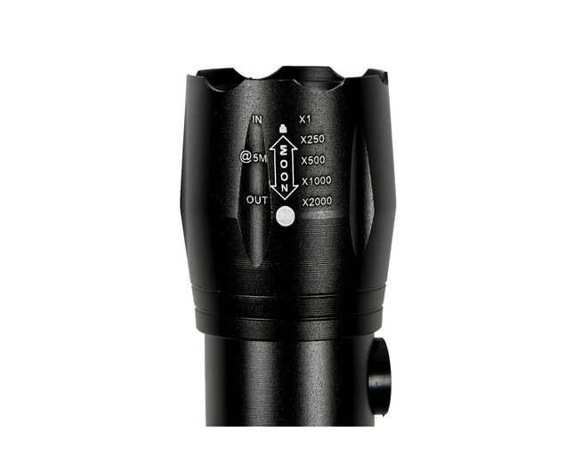 Tactical LED Zaklamp 166mm, 1500m bereik, USB oplaadbaar, 4u licht.