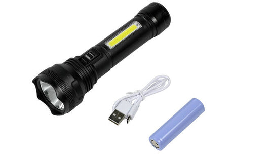 Zaklamp 1W LED + 3W COB oplaadbaar zwart