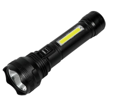 Oplaadbare 1W LED & 3W COB Zaklamp, 162x49mm, USB, Zwart
