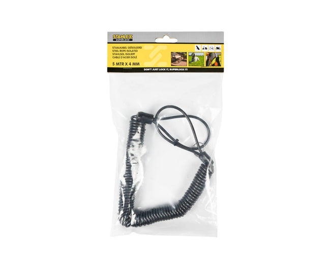Geïsoleerde Staalkabel 4mm x 5m, met Lussen voor Veilig Bevestigen