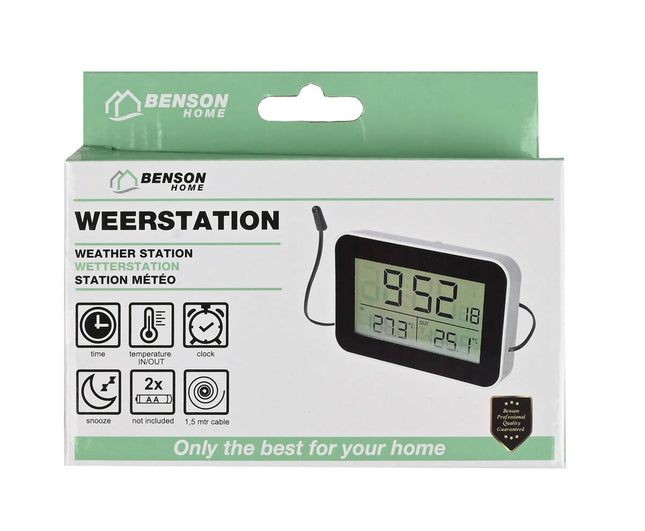 Digitaal Weerstation: Binnen/Buiten Temp, Klok, Alarm, Snooze Functie