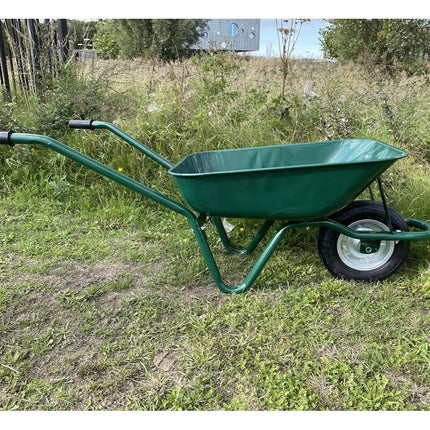 Groene Metalen Kruiwagen, 60L Water, 80L Zand, Semi-Massief Wiel