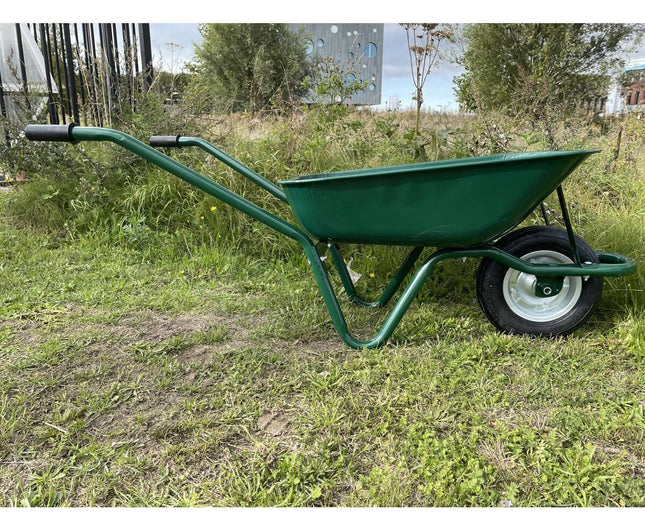 Groene Metalen Kruiwagen, 60L Water, 80L Zand, Semi-Massief Wiel