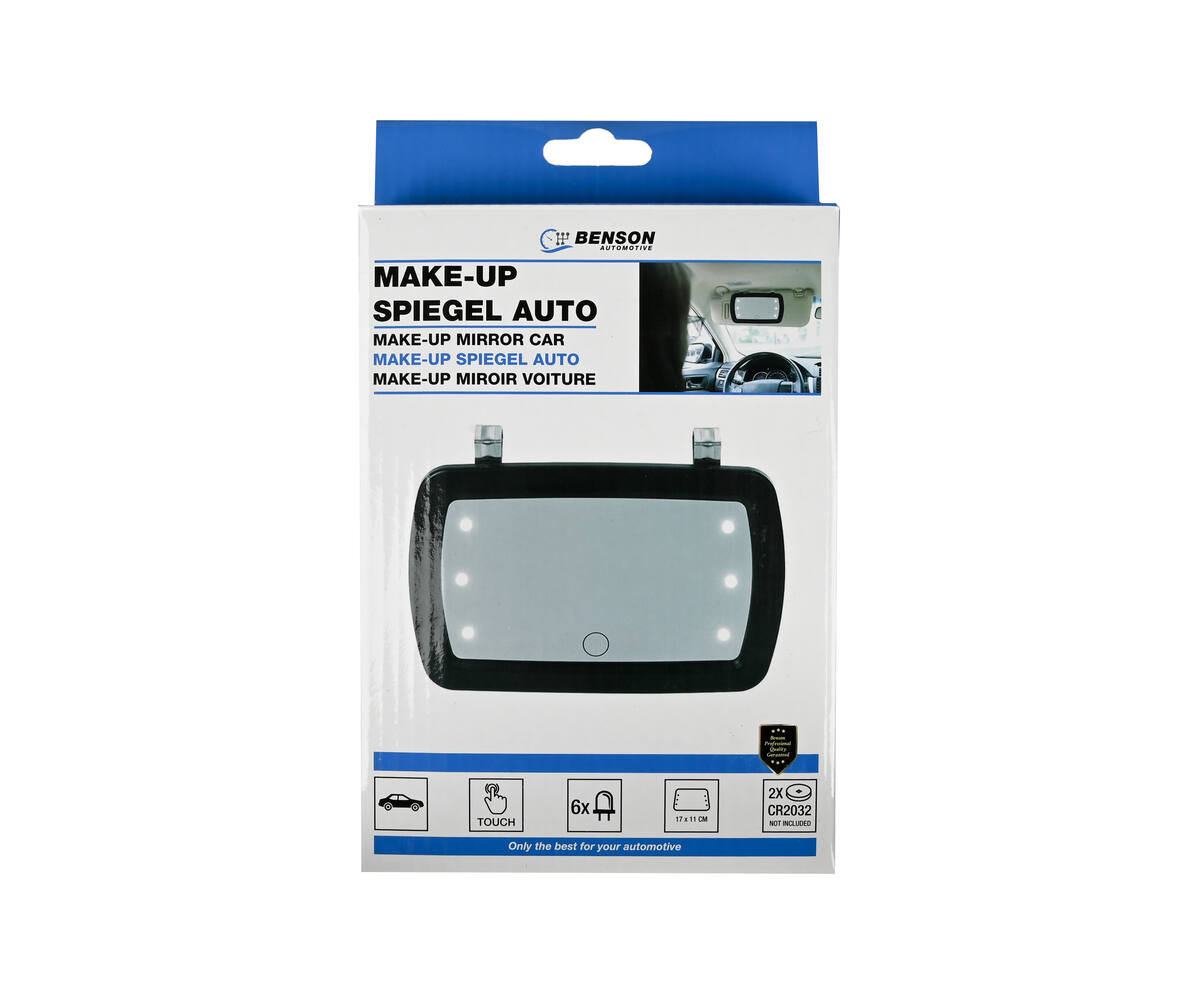 Auto Make-up Spiegel 6 LED, Touch, Compact, Zonneklep Bevestiging