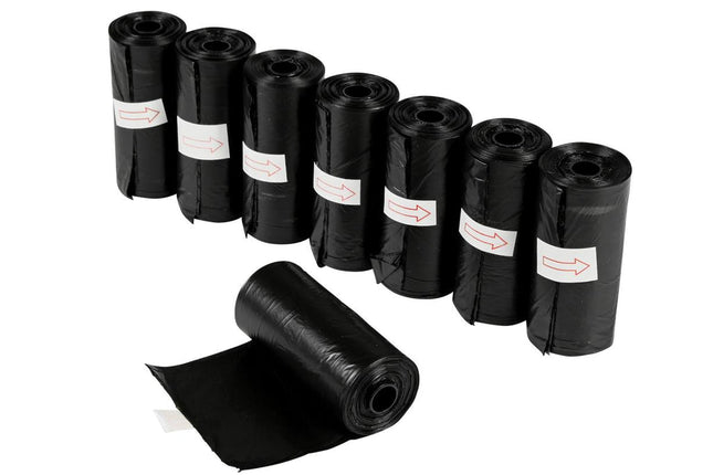 Hondenpoepzakjes 8 x 15 dlg zwart – Afmeting zakje 22.5 x 29.5 cm, Materiaal HDPE