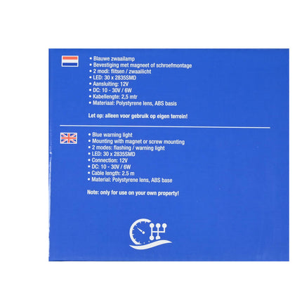 Blauwe LED Zwaailamp 12V, Magnetisch, 30 LEDs, 6W, 123x95x108mm