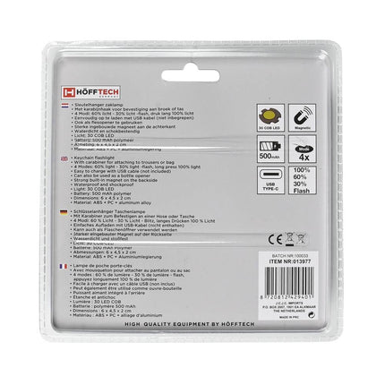 COB Zaklamp Sleutelhanger: Oplaadbaar, USB, 230 Lumen, 4 Modi