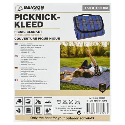 Picknickkleed 150 x 130 cm compact blauw – Afmeting 150 x 130 cm, opvouwbaar