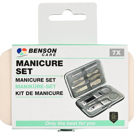 Manicure set 7 dlg wit – Afmeting etui 10,8 x 6,4 x 1,3 cm, Materiaal RVS, 1,3 cm