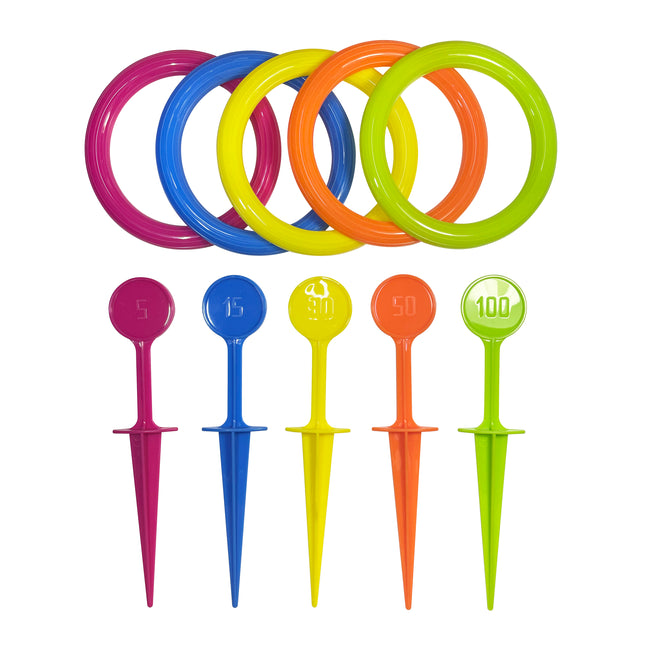 Ringwerpspel 10 dlg – Diameter ring 14 cm, Lengte scorepaaltje 24 cm, Materiaal PP