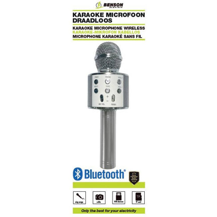 Draadloze Karaoke Microfoon Zilver, 3W, 600mAh, Echo, iOS/Android