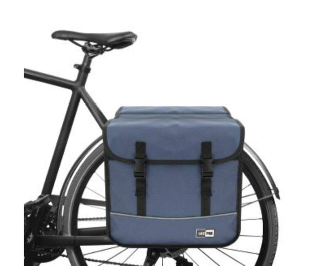 Dubbele Canvas Fietstas 35L Blauw, Waterafstotend, Boodschappen