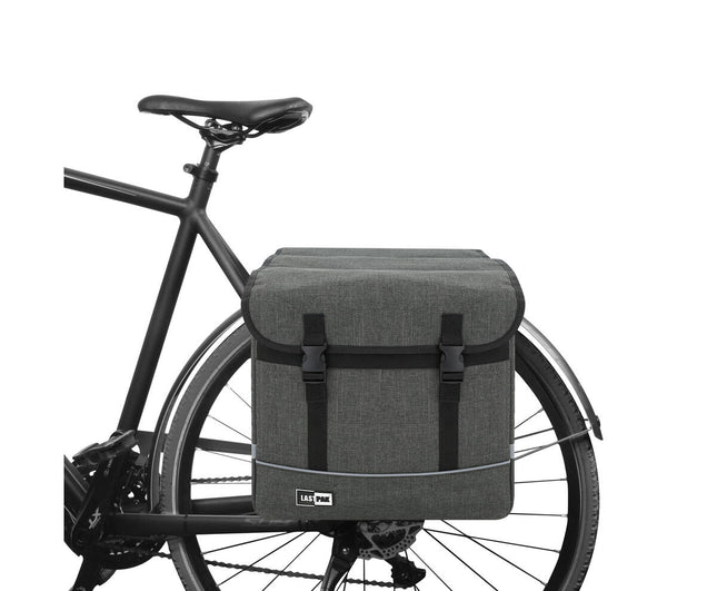 Dubbele Grijze Canvas Fietstas 35L, Regenbestendig, Snelle Kliksluiting