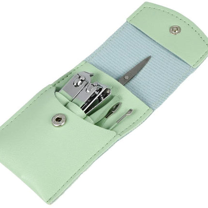 Manicure set 7 dlg reis groen – Afmeting etui 10,8 x 6,4 x 1,3 cm, Materiaal RVS