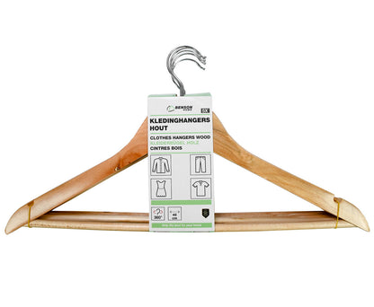 Houten Kledinghangers 5 Stuks met Broekstang en Draaibare Haak