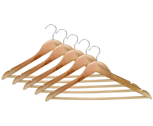 Houten Kledinghangers 5 Stuks met Broekstang en Draaibare Haak