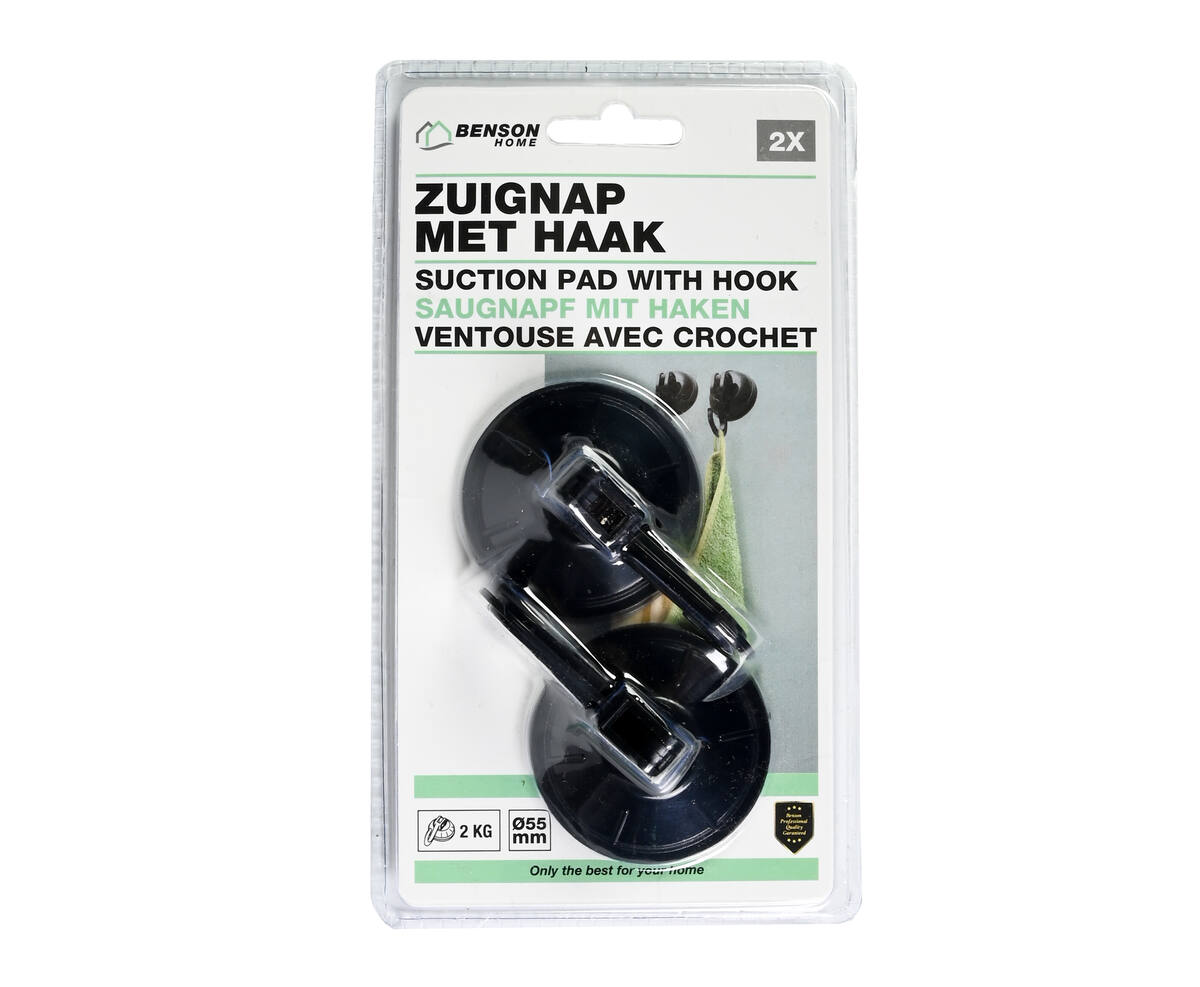 Kunststof Zuignap 55mm Zwart, 2kg, Voor Keuken & Badkamer