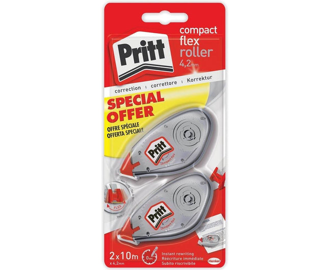 Pritt Correctieroller 4.2mm, 10m Tape, 2 Stuks - Ideaal voor Kantoor