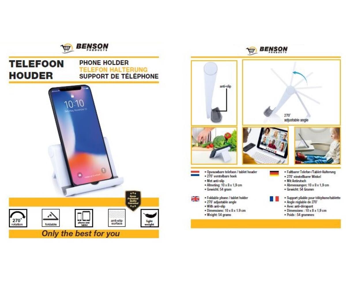 Verstelbare Telefoonhouder, 270° Hoek, Opvouwbaar, Anti-Slip, Video's Kijken